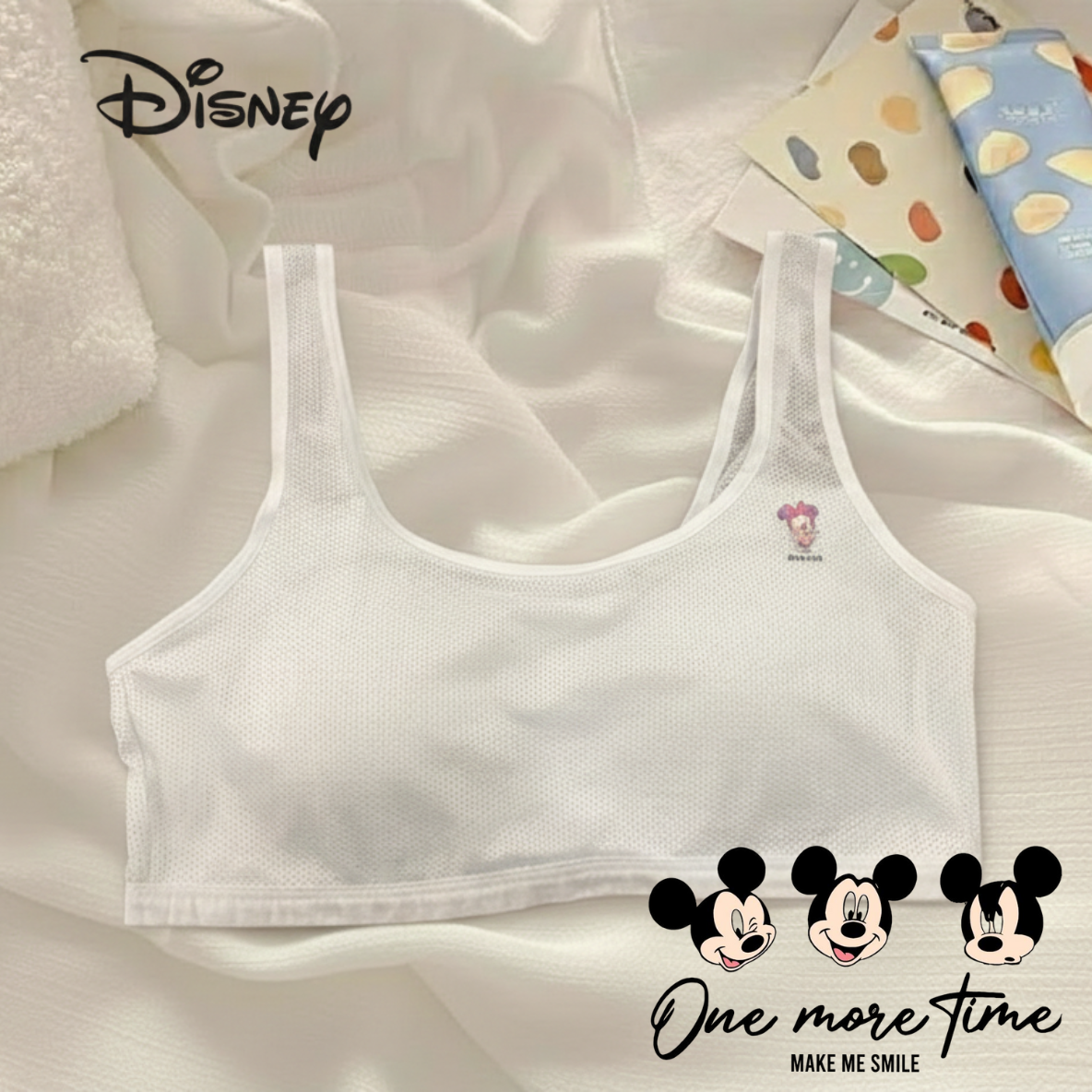 Áo Bra Teen Lưới Không Gọng Không Viền In Họa Tiết Minnie – Mềm Mại, Dễ Mặc