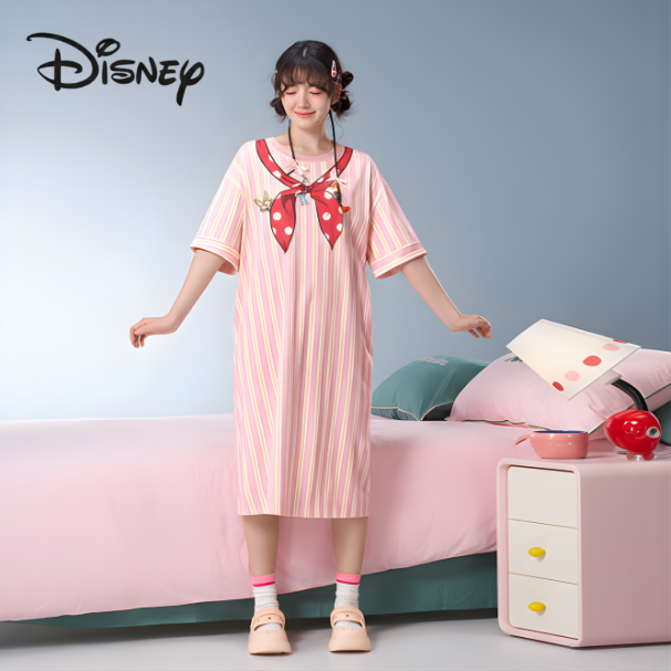 Đầm Ngủ Nơ Chấm Bi Kẻ Sọc – Phong Cách Disney Đầy Nữ Tính & Đáng Yêu