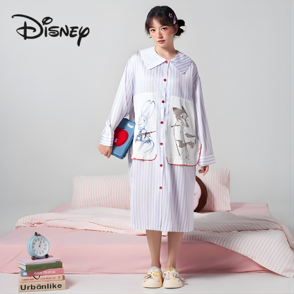 Đầm Ngủ Kẻ Sọc Zootopia Dễ Thương – Tay Dài Cổ Bẻ