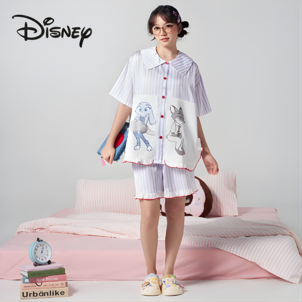 Bộ Quần Áo Kẻ Sọc Zootopia Dễ Thương – Tay Ngắn Cổ Bẻ