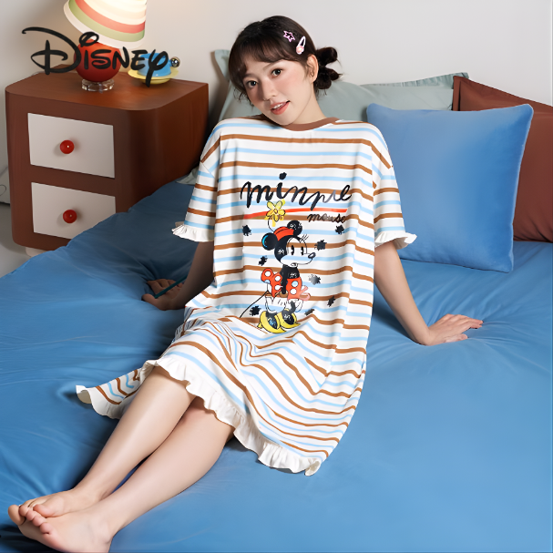Đầm Ngủ Minnie Họa Tiết Kẻ Sọc Dễ Thương
